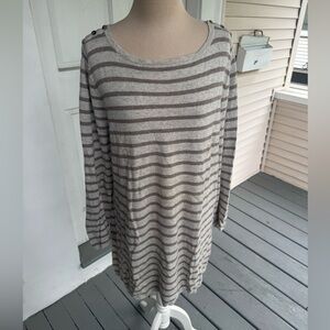 Boden Striped Long Tunic Sweater 18 Gray Brown Cashmere Blend VGUC Classic